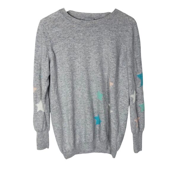 Pure Collection 100% Cashmere Sweater Gray Heather Stars 8/10 Medium Long Sleeve - Picture 1 of 12